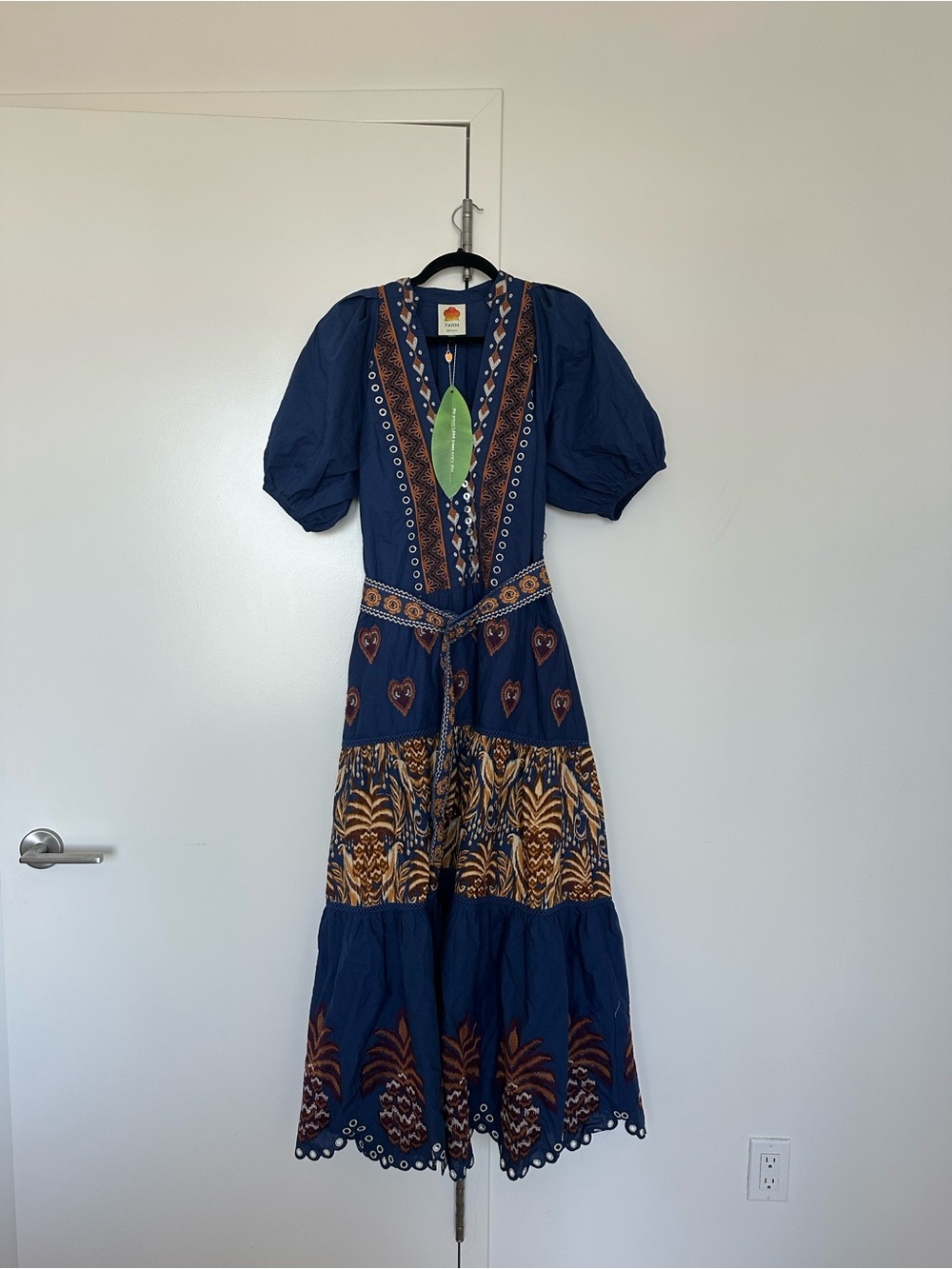 FARM RIO pineapple Navy Midi Dress